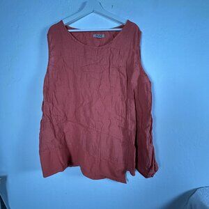 Flax Womens Sleeveless Top XL Coral Red 100% Linen Relaxed Fit Lightweight